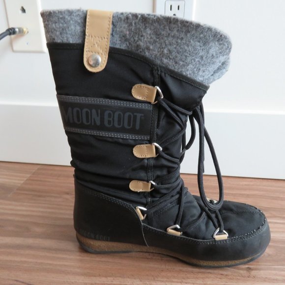 TECNICA ORIGINAL MOON BOOT W.E Monaco Felt Snow Boots in Black Women's Sz 7 - Picture 14 of 16